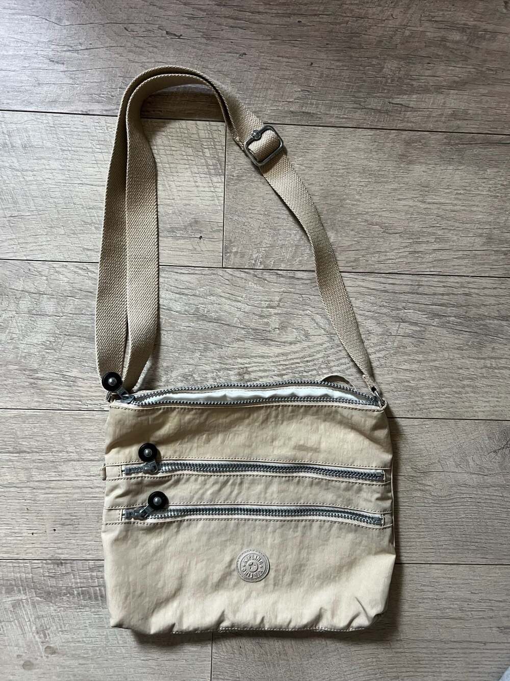 Kipling Alvar Mini Crossbody Triple Zip Beige Nylon Shoulder Bag